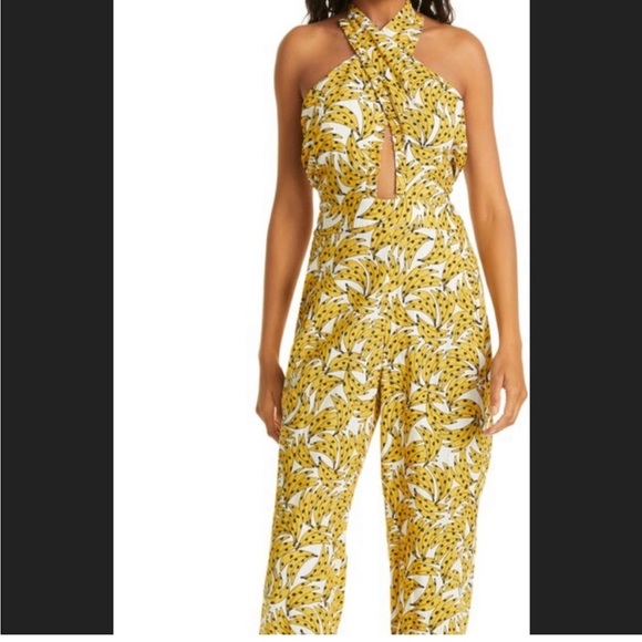 Farm rio medium banana print crossover halter backless jumpsuit . - Picture 1 of 12